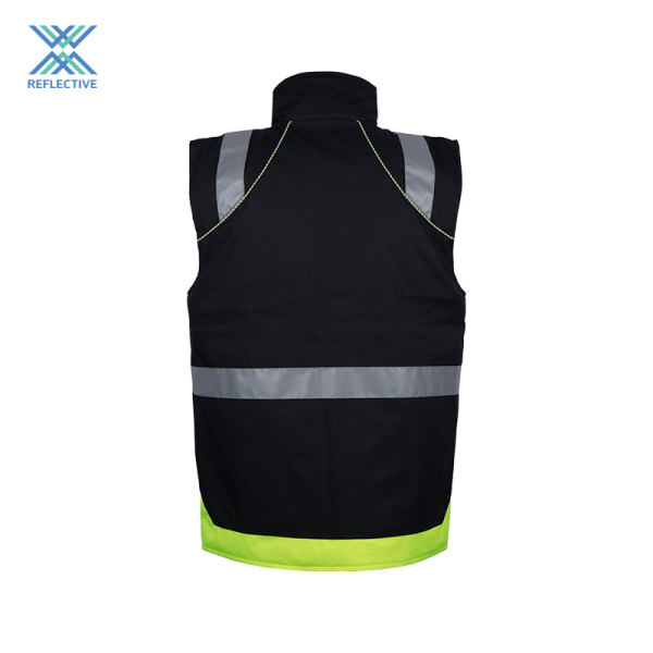 High Visibility Zipper Front Black Safety Vest with High Reflective Strips