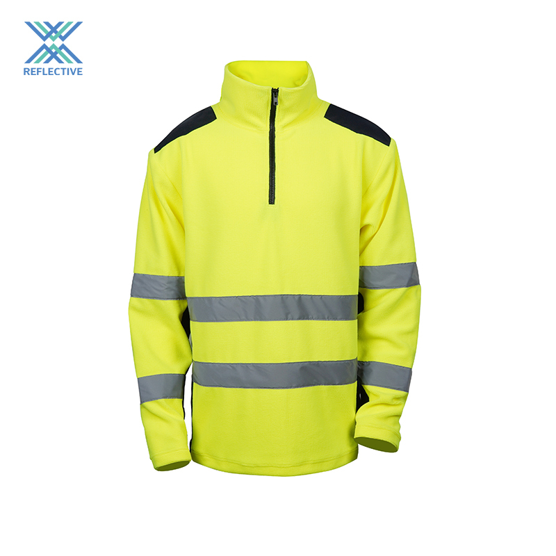 Two-tone high visibility sweater with zipper and shoulder reinforcement