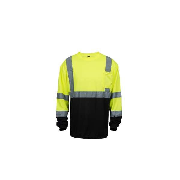 LXS-013 Hi Vis Class 3 T Shirt Reflective Safety Lime Orange Short Long Sleeve HIGH Visibility, Black Bottom