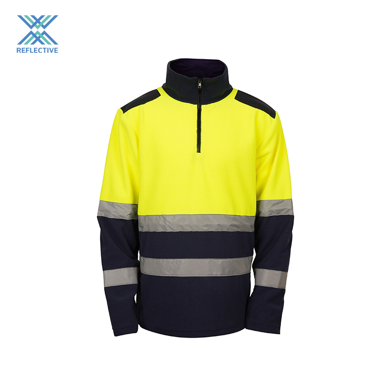 Two-tone high visibility sweater with zipper and shoulder reinforcement
