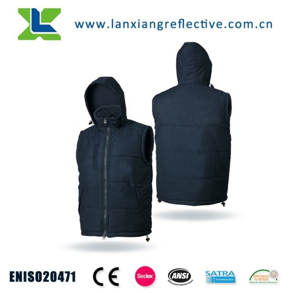 LX918 High Visibility Reflective Warm Winter Sleeveless Hoodie Vest For Workwear