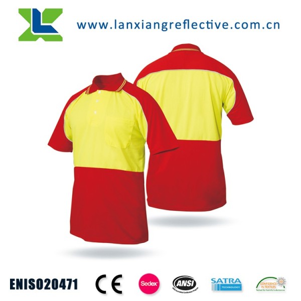 LX721 High Visibility Short Sleeve Traffic Road Signs Reflective Piping Safety Men Shirt