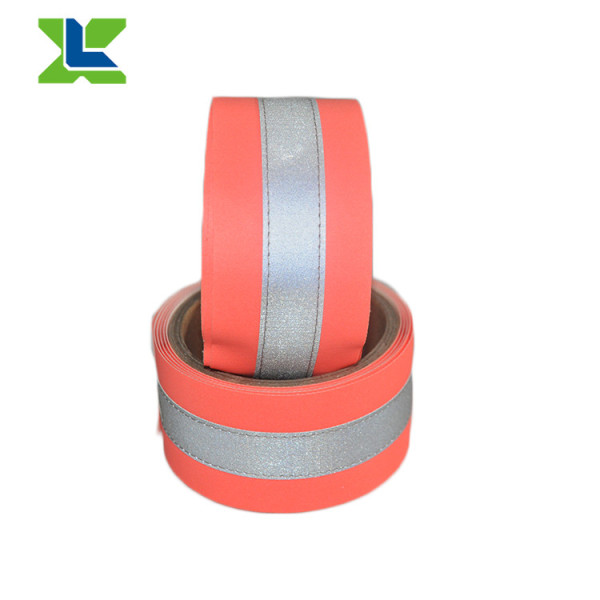 wholesale Custom Fluo 300D oxford webbing tapes  with sewed high reflective tape for the safety clothes