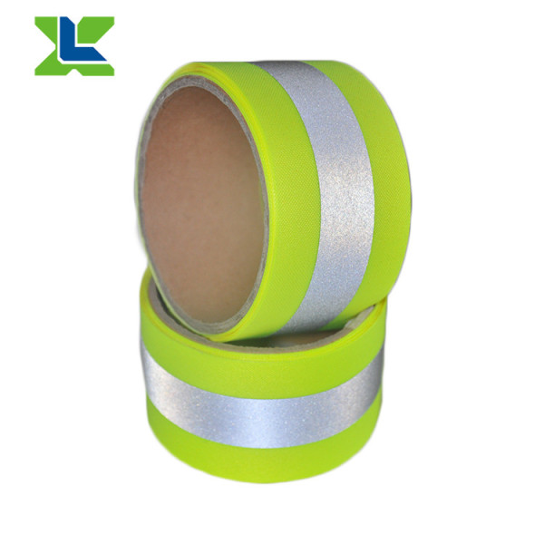 wholesale Custom Fluo 300D oxford webbing tapes  with sewed high reflective tape for the safety clothes