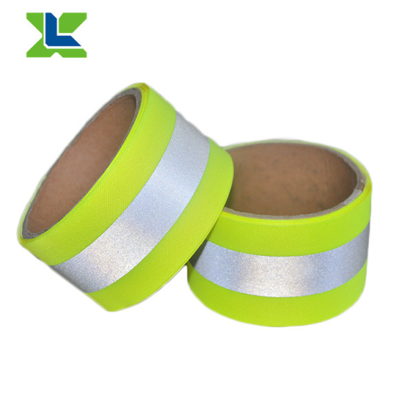 wholesale Custom Fluo 300D oxford webbing tapes  with sewed high reflective tape for the safety clothes