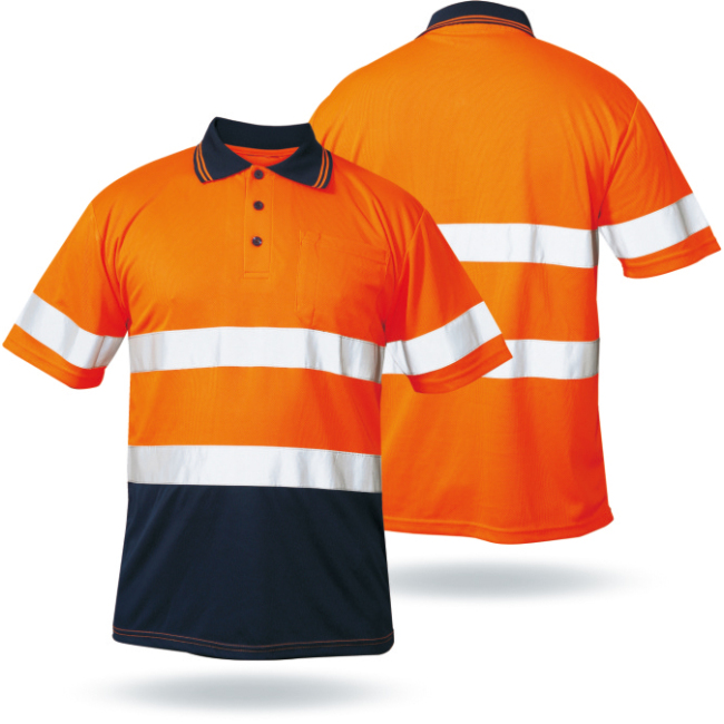 EN20471  Custom 100% Polyester Security Reflective Polo Long Sleeve High Visibility Hi Vis Work Safety T Shirt