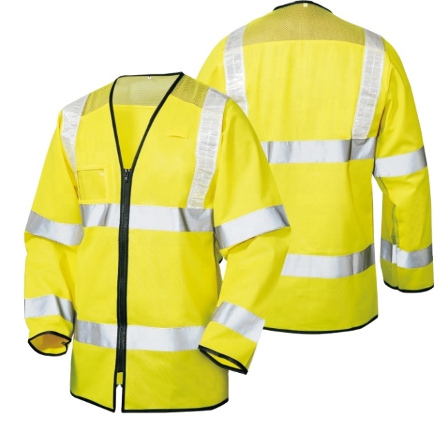 Long sleeves reflective safety vest High Vis Visibility with zipper and chest pocket for protective woking