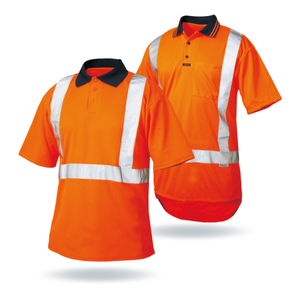 Short Sleeve Reflective Tape Hi vis Orange Safety Men's Polo Shirt LX714
