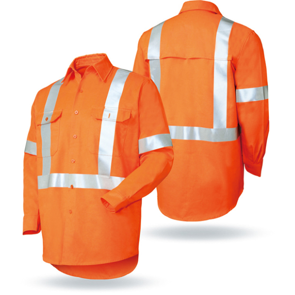 ANSI Hot sale  hi vis 100% cotton twill woven working shirt with  reflective tape