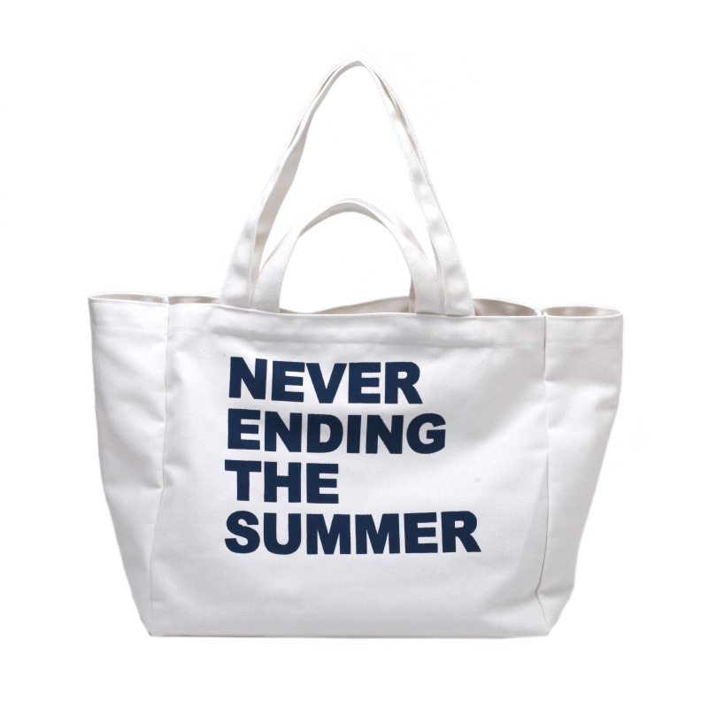 Recyclable Custom Logo Oversized Tote Bag Plain Long Handle Printed Cotton Canvas Tote Bag For Girls