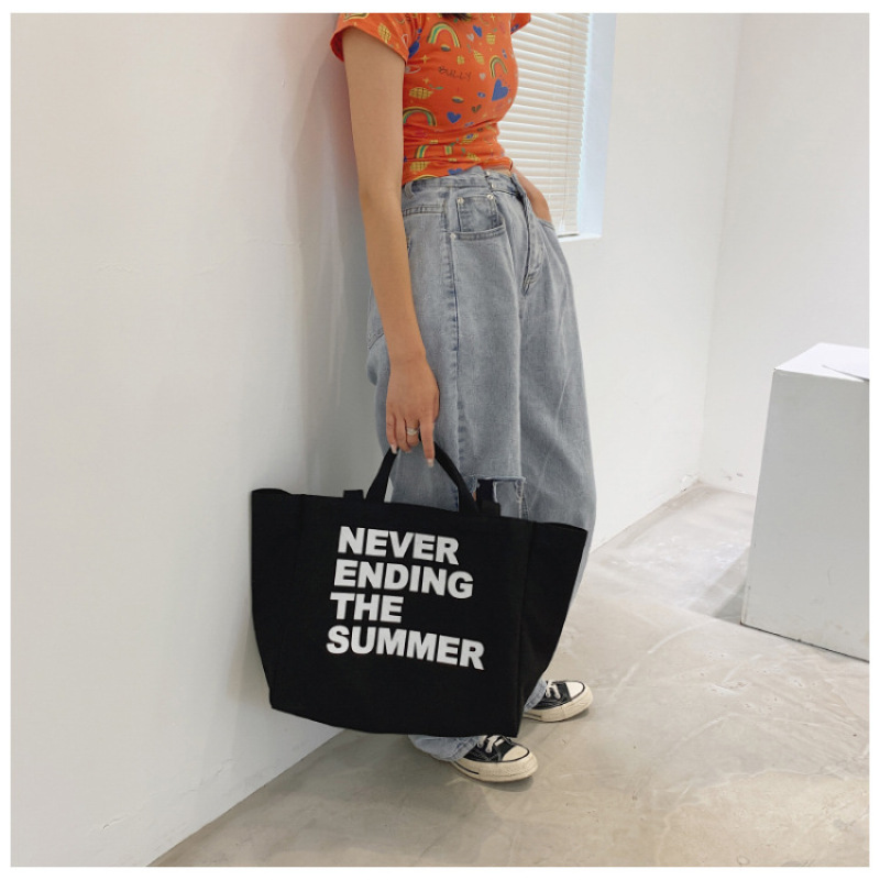 Recyclable Custom Logo Oversized Tote Bag Plain Long Handle Printed Cotton Canvas Tote Bag For Girls