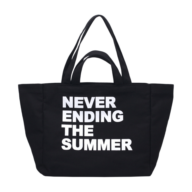 Recyclable Custom Logo Oversized Tote Bag Plain Long Handle Printed Cotton Canvas Tote Bag For Girls