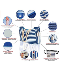 Venta al por mayor de gran capacidad personalizada moda impermeable bolso de compras lienzo bolsa de playa