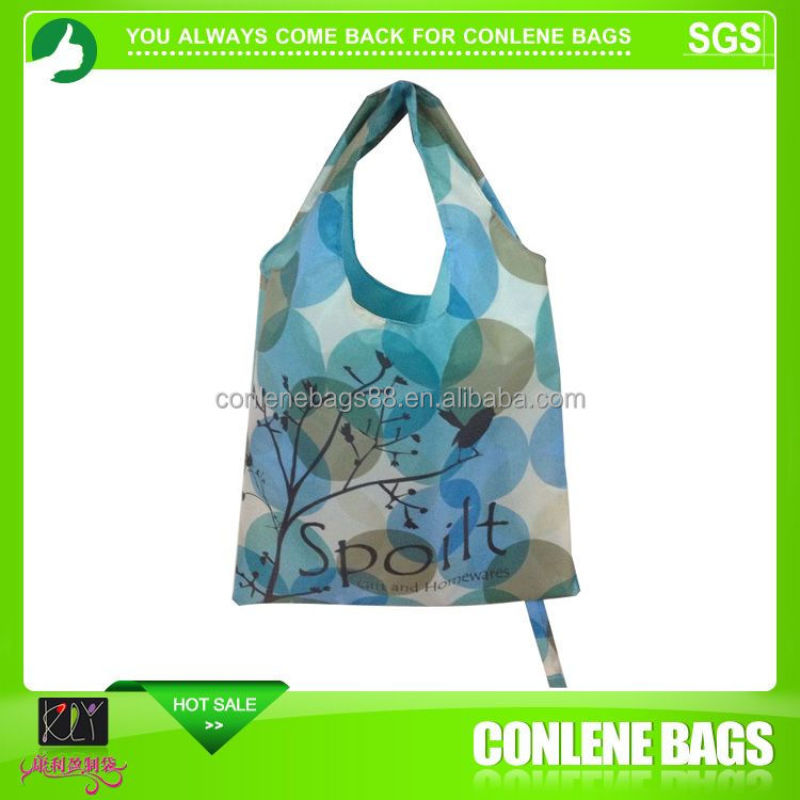 New fashion reusable easy carry tote custom folding shopping polyester bag