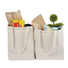 Comercio al por mayor de moda ecológico personalizado impresión reutilizable reciclar comestibles algodón lona tela compras bolsa de asas logotipo imprimible