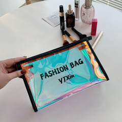 Bolso cosmético de PVC transparente holográfico de venta caliente Bolsos de cremallera de maquillaje deslumbrantes coloridos de viaje de moda