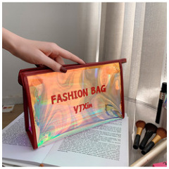 Bolso cosmético de PVC transparente holográfico de venta caliente Bolsos de cremallera de maquillaje deslumbrantes coloridos de viaje de moda