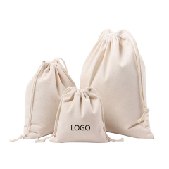 Bolso de tela con cordón de algodón blanco liso Bolso con cordón de lona con logotipo personalizado