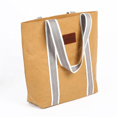 Factory Supply Customized Logo Monochrome Serviceable Kraft Paper Tote Shopping Bag