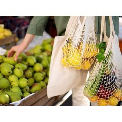 Печать логотипа поставщика BSCI Экологичная моющаяся складная фруктовая многоразовая хлопчатобумажная сетка Продуктовая сетчатая сумка для овощей