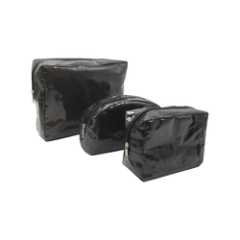 Bolsa tejida PP de tamaño de forma personalizada, bolsa con cremallera de maquillaje transparente negra