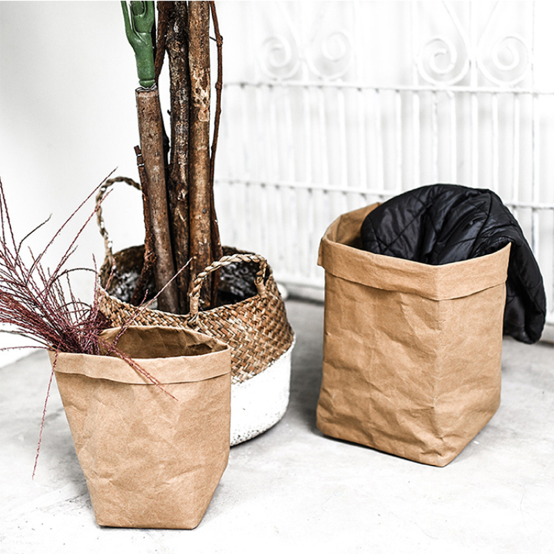 Custom Eco Friendly Stone Black Brown Storage Bag Washable Kraft Paper Bag