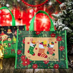 Высококачественный многоразовый персонализированный рождественский ламинированный нетканый подарочный пакет для покупок