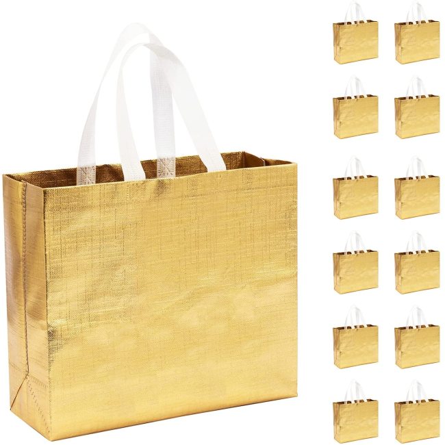 Hochwertige Laminierung aus goldfarbenem PP-Vliesstoff, Einkaufstasche für Weihnachten