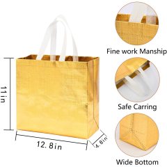 High quality lamination gold pp non woven fabric tote carrier shopping bag for christmas