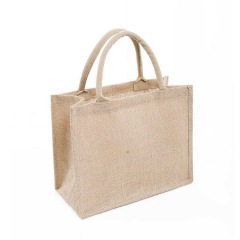 Bolsa de compras de yute respetuosa con el medio ambiente, bolsa de asas de lino con laminación impermeable con logotipo personalizado OEM