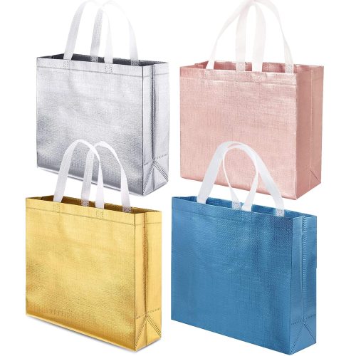 Reusable Shiny Grocery Bags Shopping Tote Bags, Glossy Non-woven Gift Bag with Handle