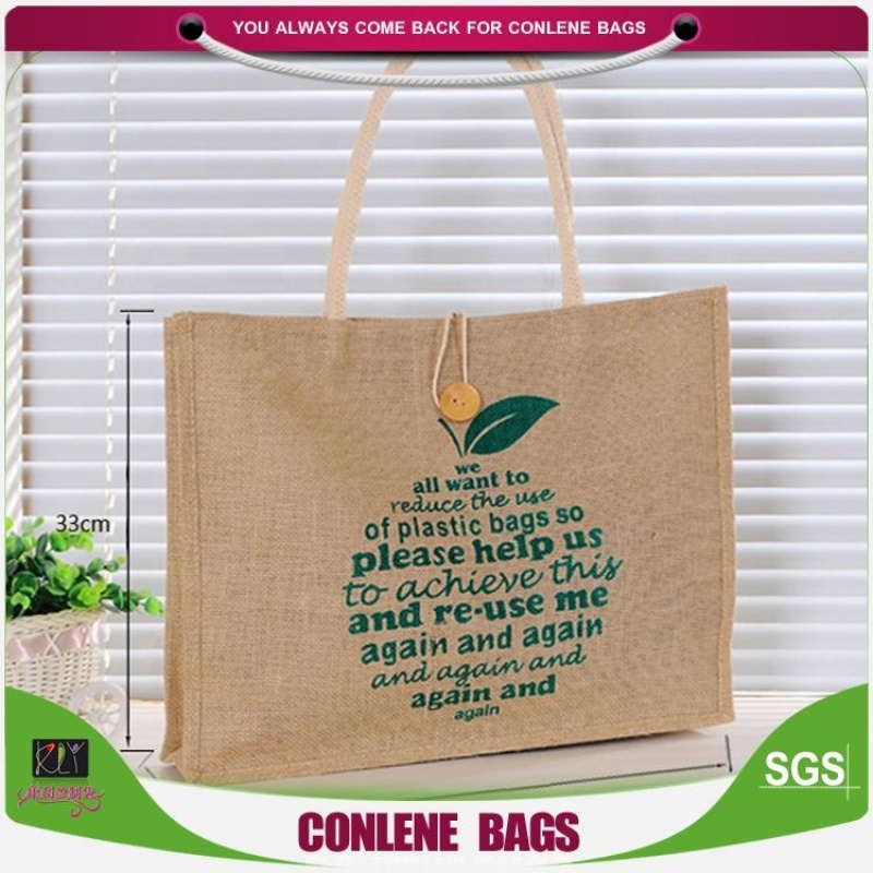 Attractive style natural burlap eco friendly simple reusable tote shopping bag