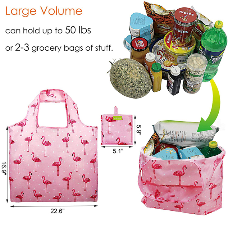 Heavy Duty Expandable Folding Tote Bag Reusable nylon190T Polyester Foldable Grocery Shopping Bag