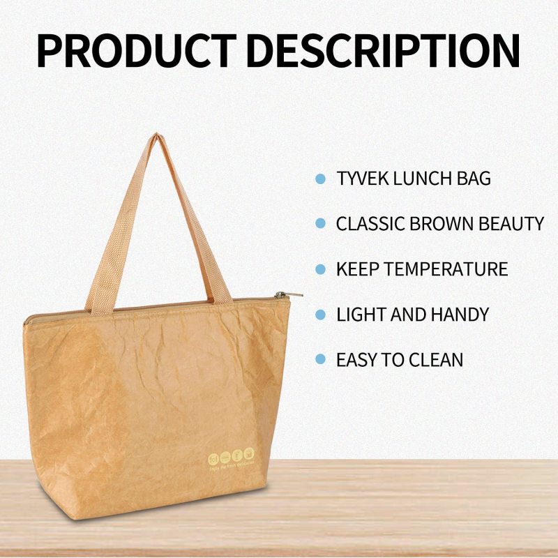 Customized high quality waterproof color kraft paper small Tyvek lunch bag cooler insulated bag