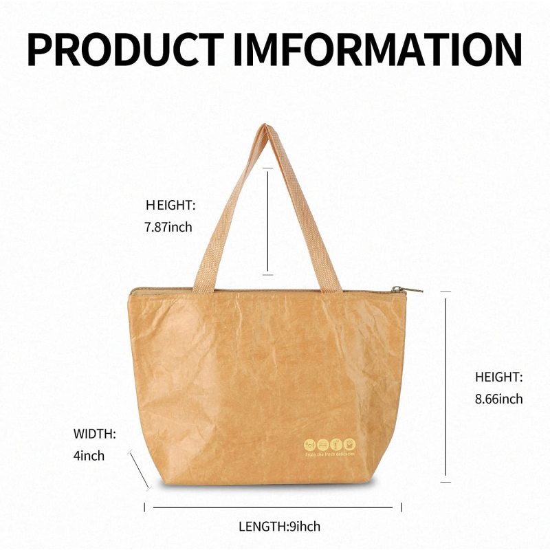 Customized high quality waterproof color kraft paper small Tyvek lunch bag cooler insulated bag