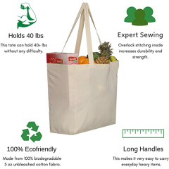 En gros imprimé personnalisé extra durable pas cher réutilisable grand sac fourre-tout en toile de coton naturel respectueux de l'environnement