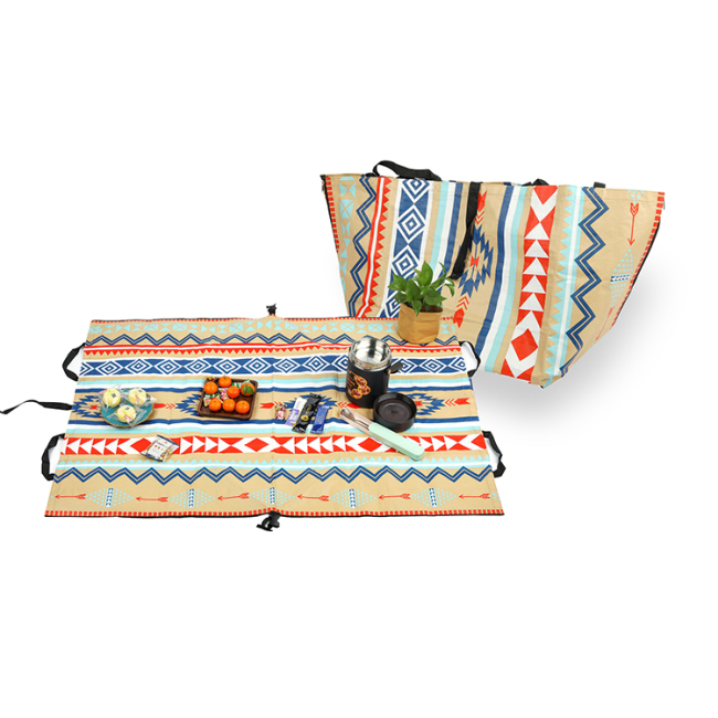 Einkaufstasche Custom Printing PP Woven Handled Große multifunktionale Picknick-Matten-Einkaufstasche