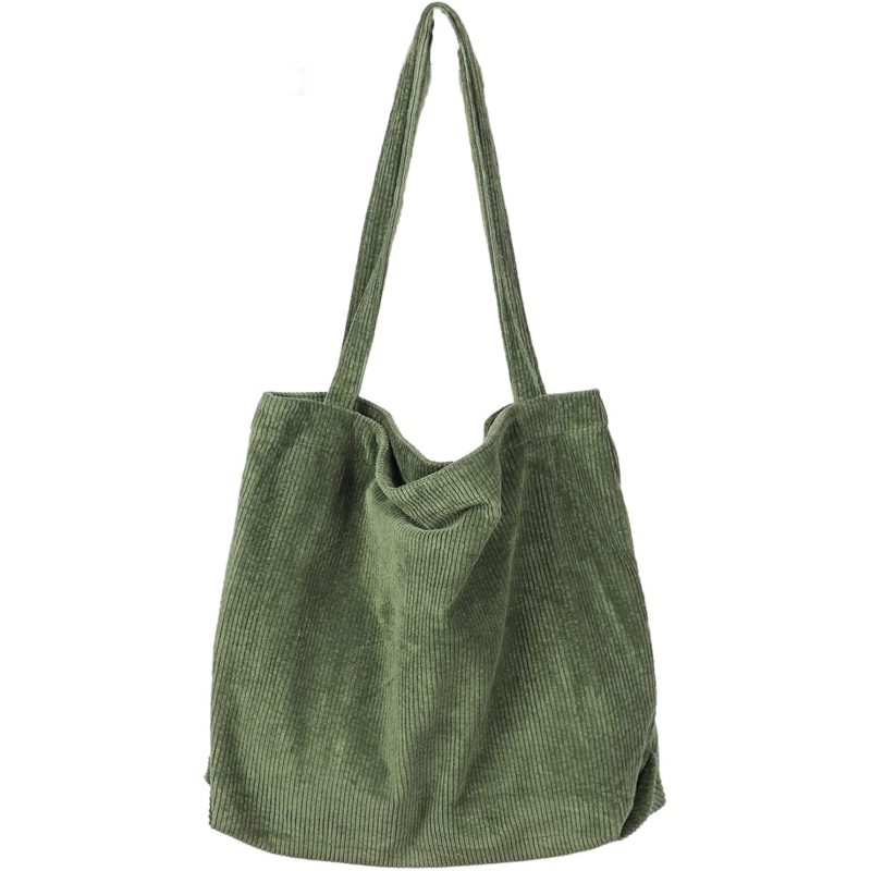 Women Corduroy Tote Bag Big Capacity Shopping Shoulder Bag with Pocket