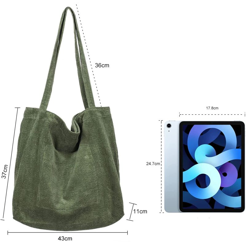 Women Corduroy Tote Bag Big Capacity Shopping Shoulder Bag with Pocket