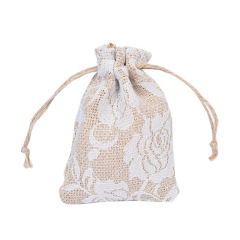 Promoción Bolsa de embalaje pequeña Bolsa de regalo con cordón de arpillera de yute natural Bolsas de embalaje de joyería cosmética