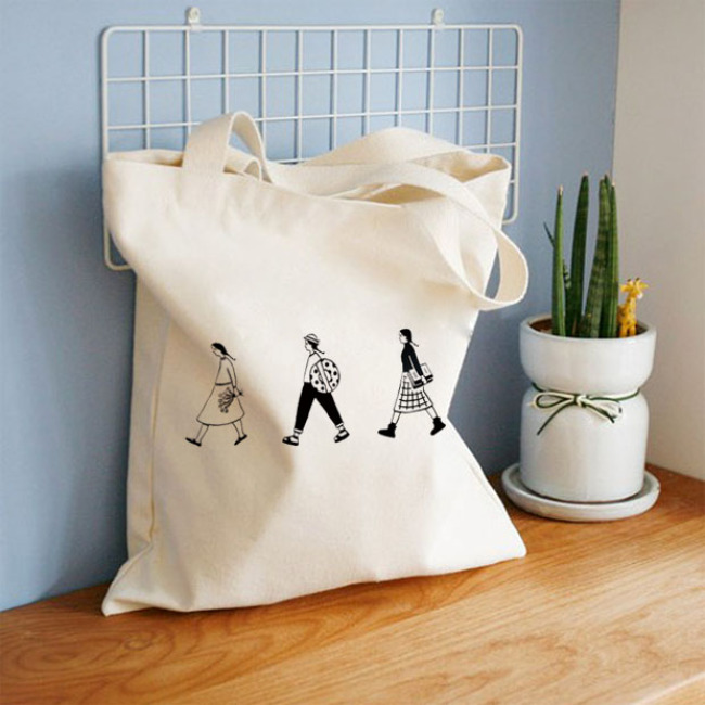 Women Casual Cotton Canvas Shoulder Bags Eco-friendly Folding Reusable Grocery Tote Bags for shopping with logo
