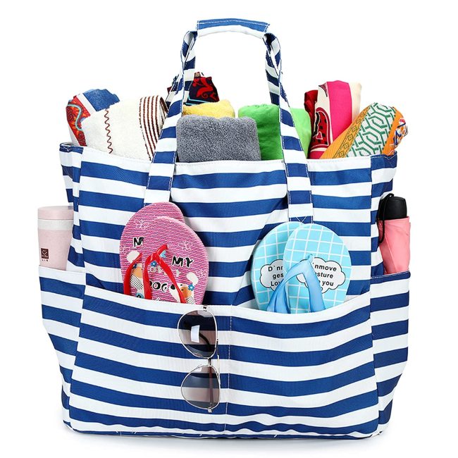 Bolsos de playa lavables con múltiples bolsillos, bolso de playa personalizado con cremallera impermeable para mujer, para gimnasio, deporte, compras, viajes