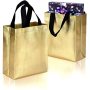 Metallic Laminated PP Non Woven Gold Tote Packaging Gift Bags For Non Woven