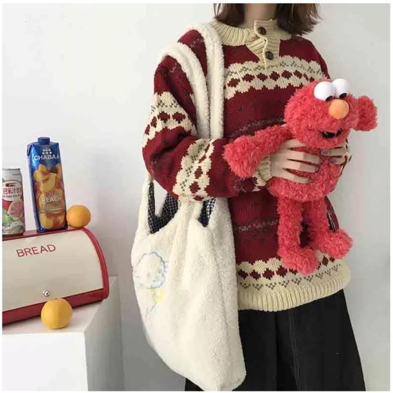 Lamb Plush Soft Women's Bags Cute Sheep Embroidered Handbags Winter Fluffy Warm Totes Large Capacity Shoulder Bag