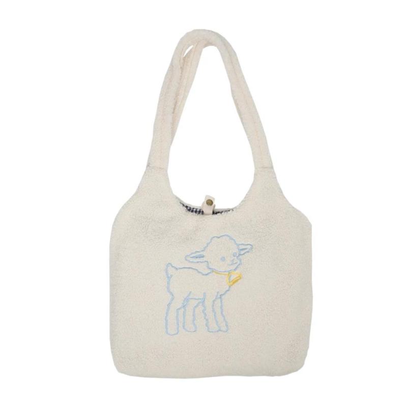 Lamb Plush Soft Women's Bags Cute Sheep Embroidered Handbags Winter Fluffy Warm Totes Large Capacity Shoulder Bag
