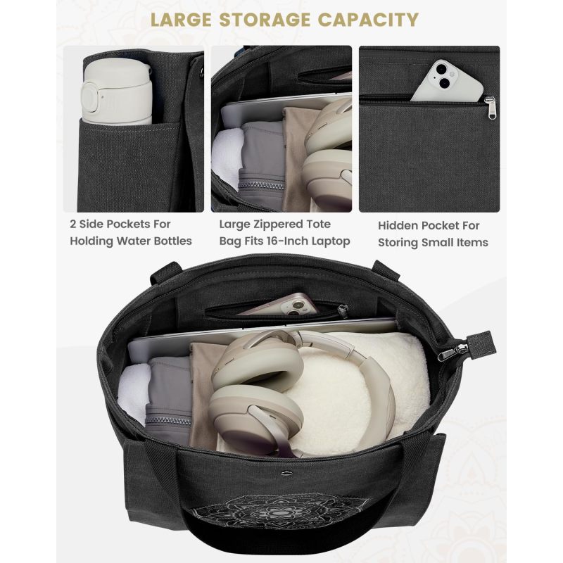 Yoga Mat Bag with Pockets Fits All Size Mats Multi-Functional Storage Pockets Durable Canvas Large Yoga Mat Tote Sling Carrier