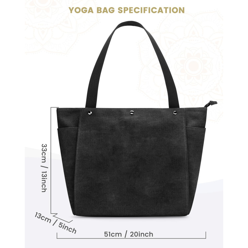Yoga Mat Bag with Pockets Fits All Size Mats Multi-Functional Storage Pockets Durable Canvas Large Yoga Mat Tote Sling Carrier
