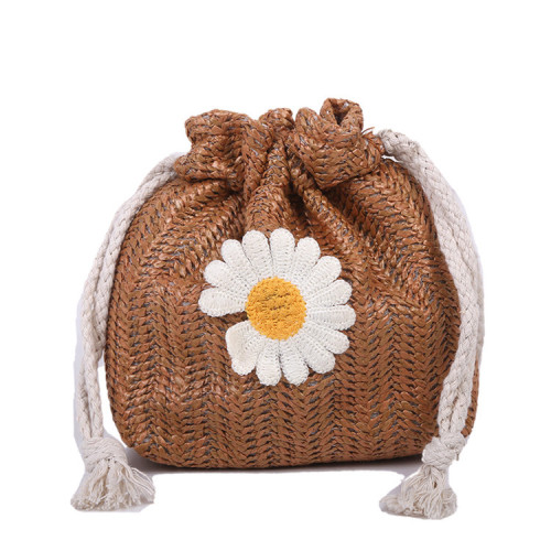 Wholesale Summer  Woven Crochet Straw Beach Bucket Crossbody Bag drawstring bucket handbags for women