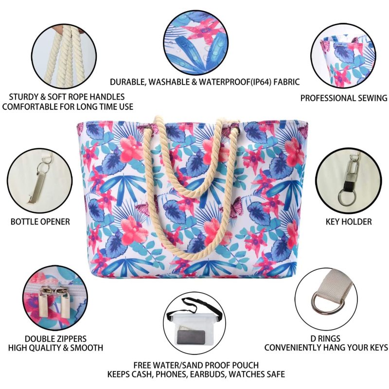 High quality Wholesale Custom Logo  cotton canvas beach bag with pocket