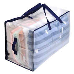 Bolsa de almacenamiento de edredón de ropa tejida PP transparente a prueba de polvo de gran capacidad personalizada con cremallera